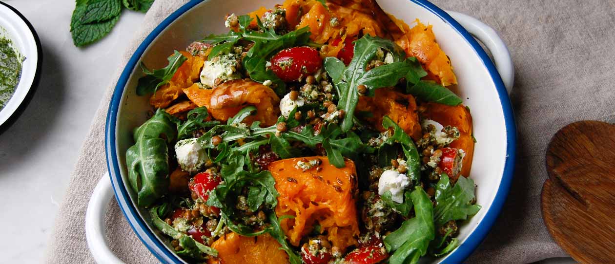 Herby lentil and pumpkin salad