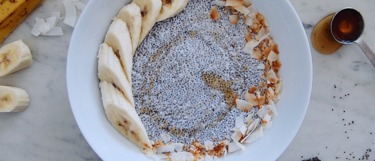 Coconut, banana, honey & chia breakfast bowl